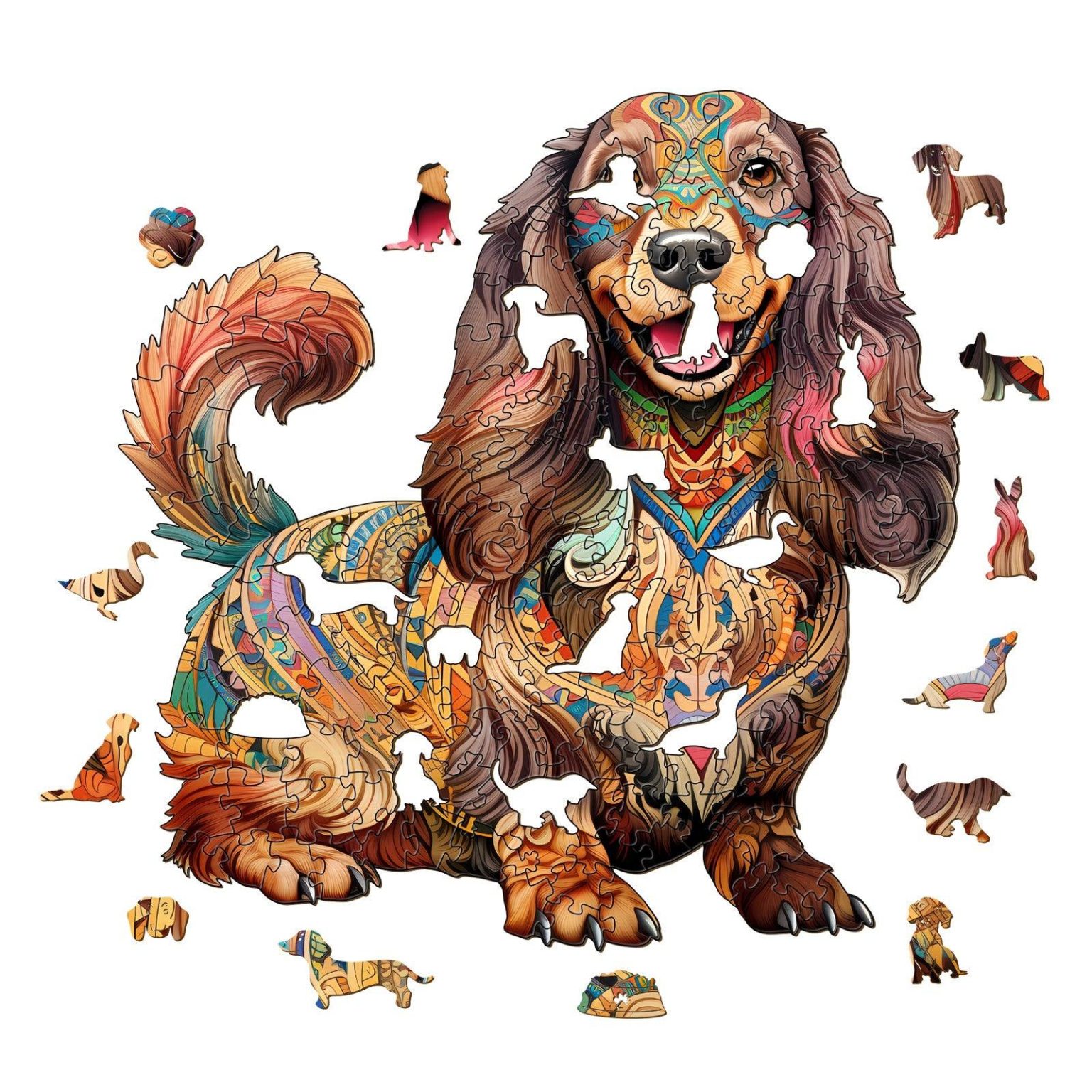 Long-haired Dachshund Wooden Jigsaw Puzzle For Adults - Irregular Shape