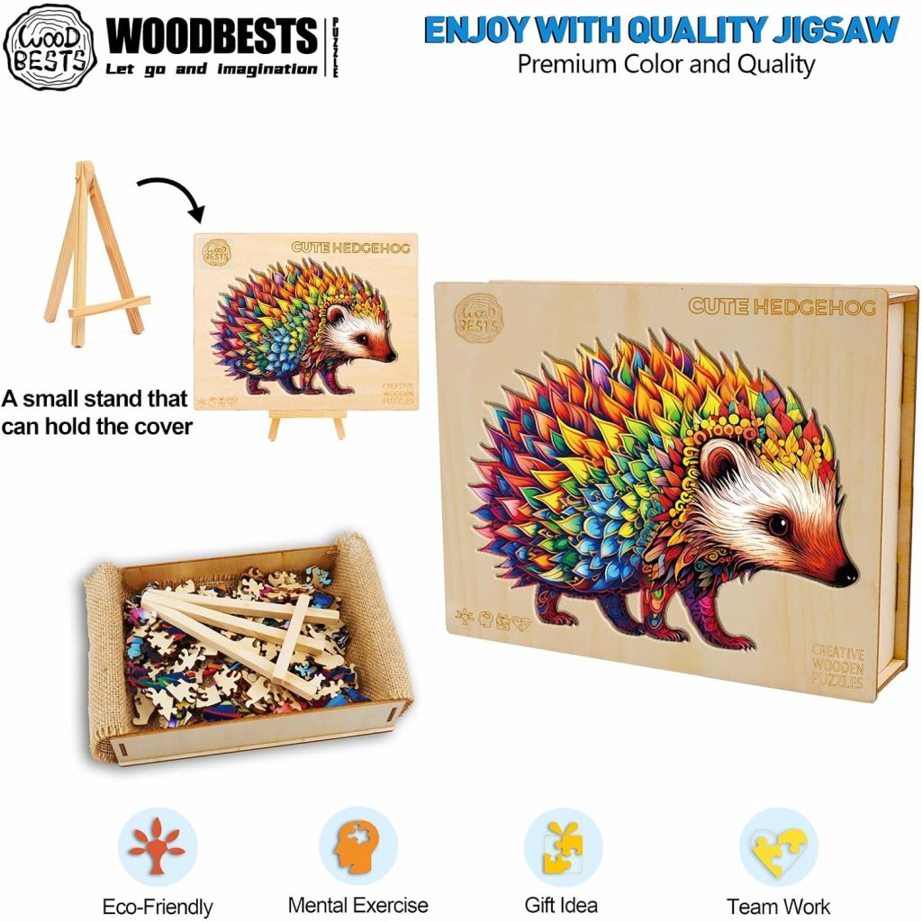 Cute Hedgehog Wooden Jigsaw Puzzle For Adults - Irregular Shape